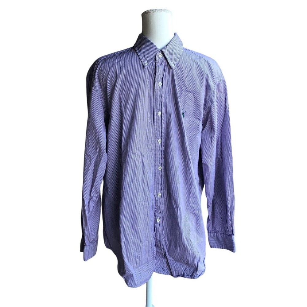 Ralph Lauren Casual Button Down Shirt Mens Regent Purple and White Striprd Large
